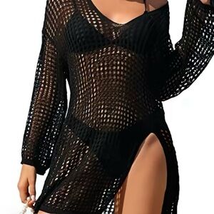 Elegant Black Mesh Swim Cover-Up